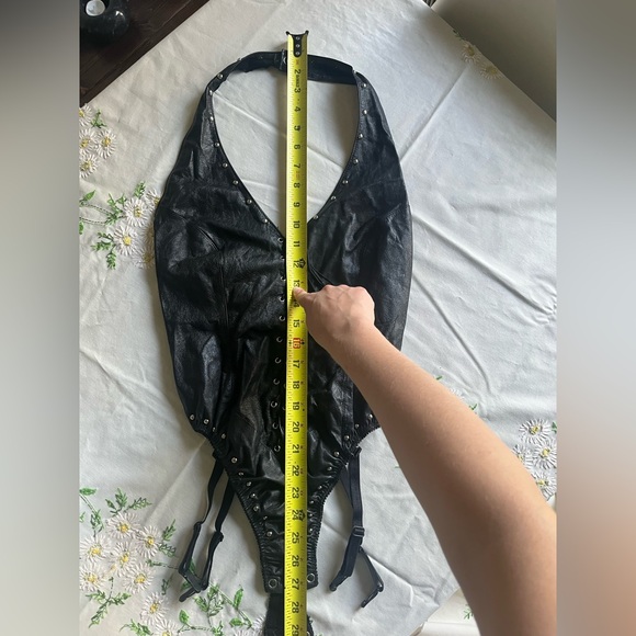 Vintage XTC Black Leather Sexy Lace Up Bodysuit Size L Deadstock - Picture 12 of 12